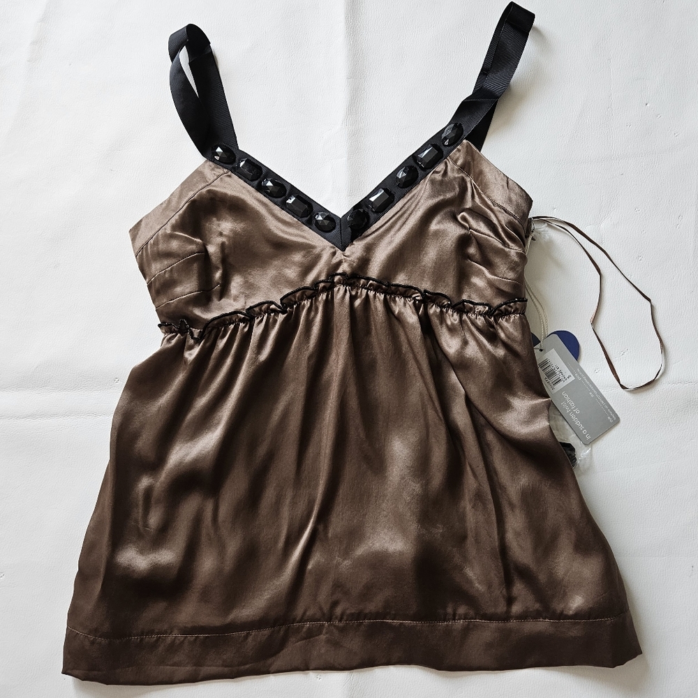 Y2K Limited Edition Silk Babydoll Empire Waist Beaded Fairy Tank Top